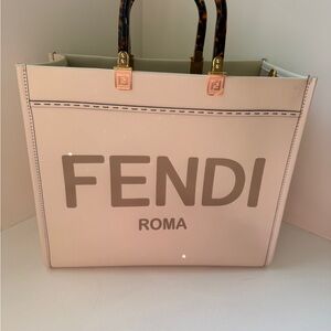 Fendi Cream Tote with Tortoiseshell Handles